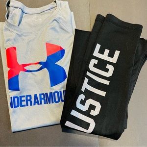 Justice Leggings (Size 10) + Under Armor T-Shirt (Size Kids L) Combo